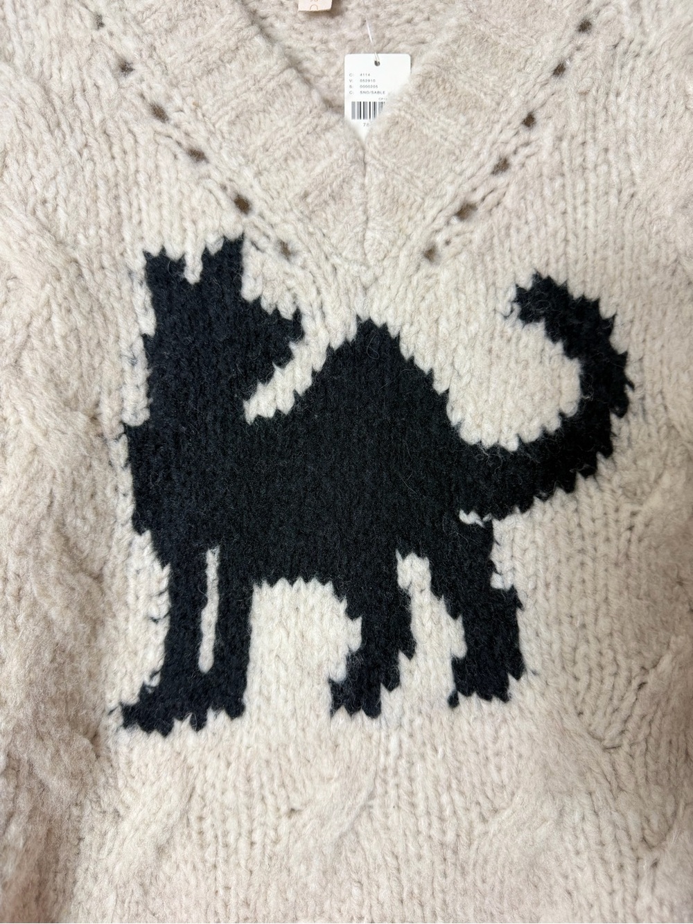 Anthropologie Sweater Vest Black Cat Cable Knit Chunky Wool Eclectic Grandpa - Picture 11 of 15